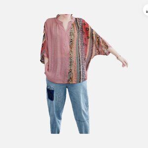 Nwt FUNKY STUFF floral sequin dolman light cotton blend TOP TUNIC 2X